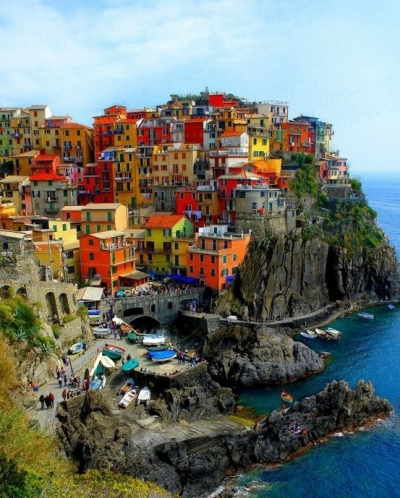 Pastel houses on the Italian shore