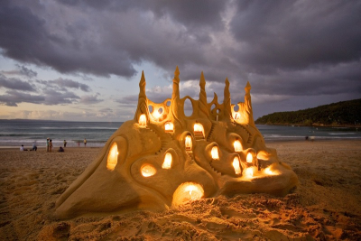 Illuminated Sand Castle, Santa Cruz, California