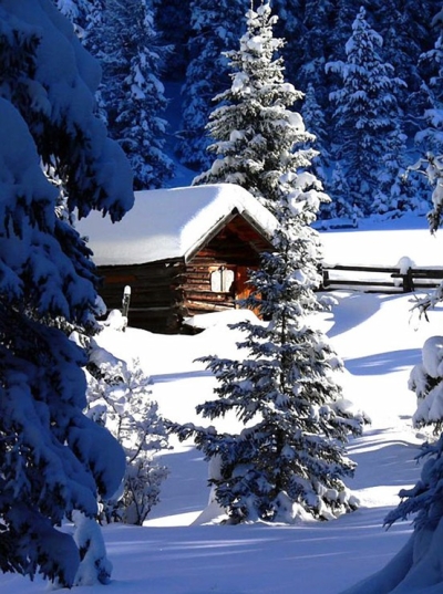 Snow covered cabin