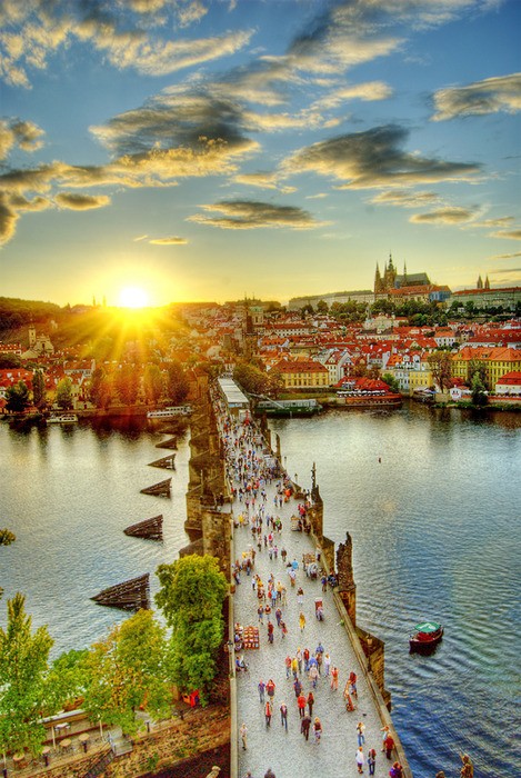 Sunset, Walking Bridge, Prague, Czech Republic