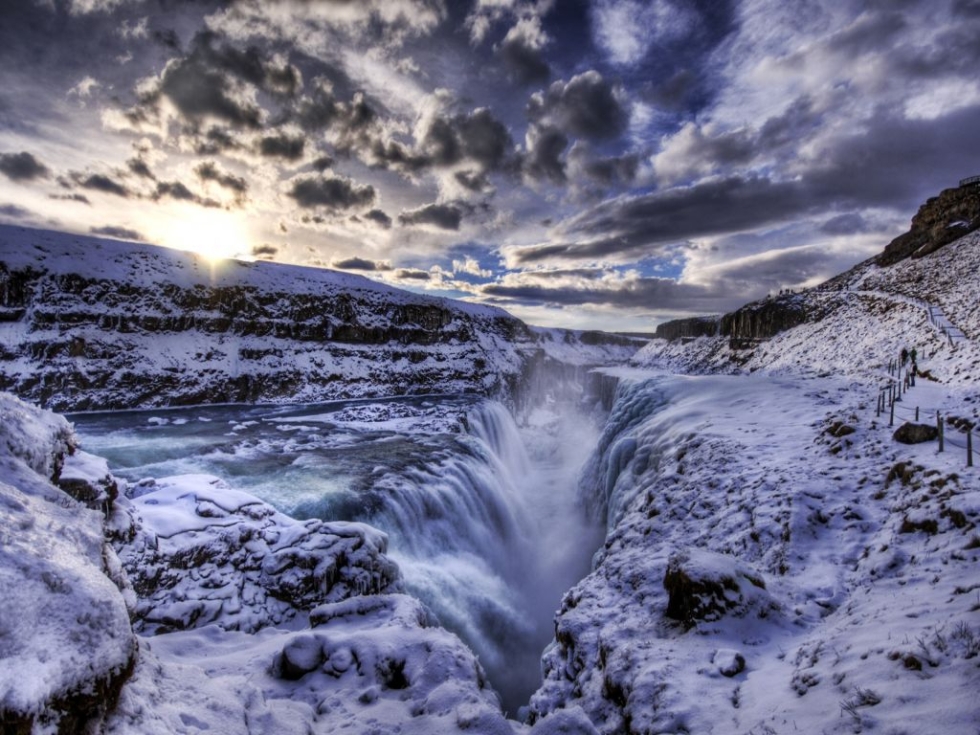 Gullfoss frozen waterfall, Iceland