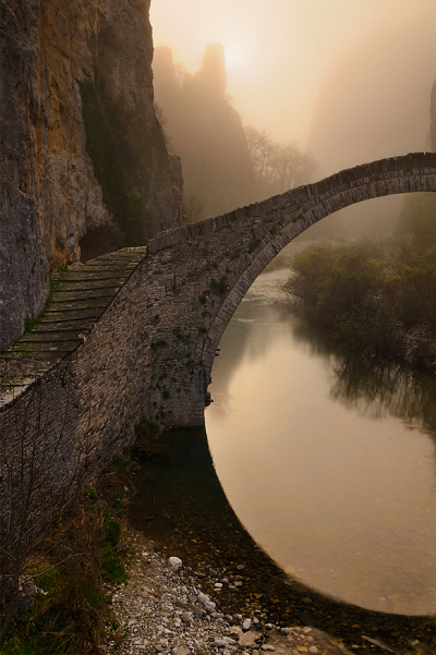 Single arched stone bridge of Kokkorou, Epirus, Greece