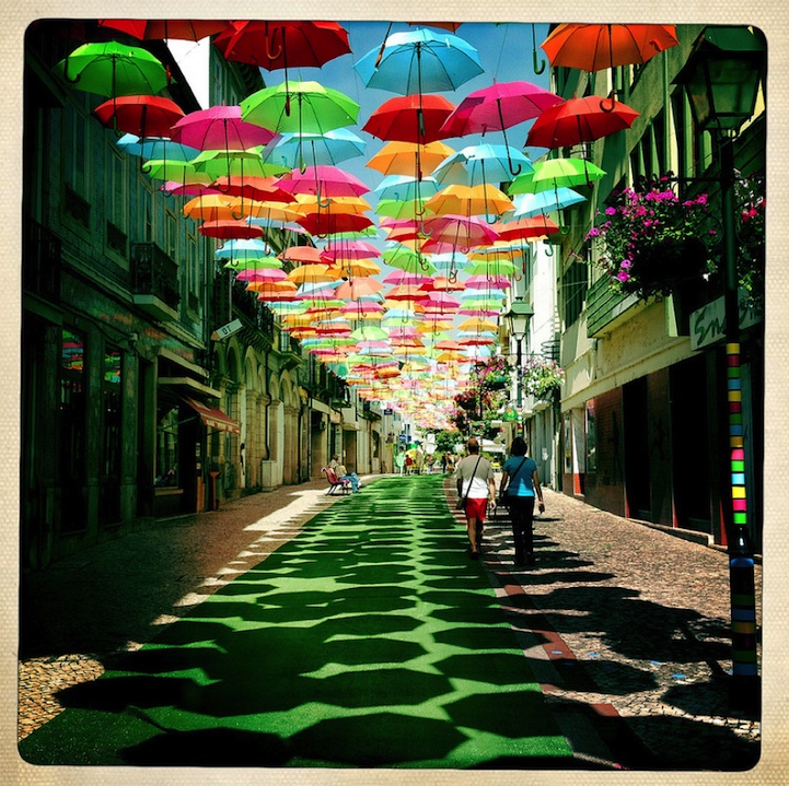 Umbrella installation in Agueda, Portugal