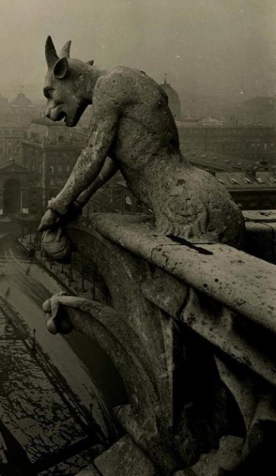 1910 photo of the Grotesque at Notre Dame, France