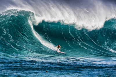 Surfing in Waimea, Hawaii