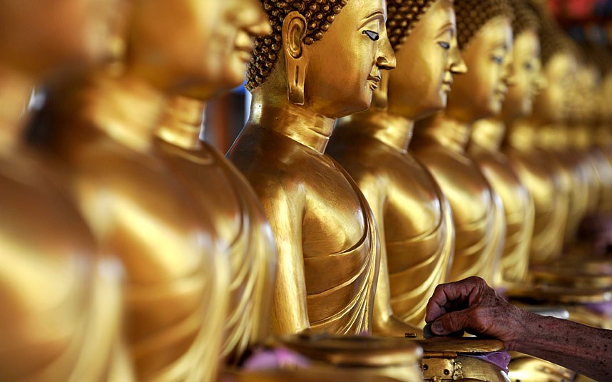 Golden Buddha statues, Kuala Lumpur, Malaysia
