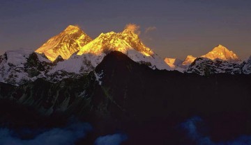 Sunset on Everest, Lhotse and Makalu, in Nepal