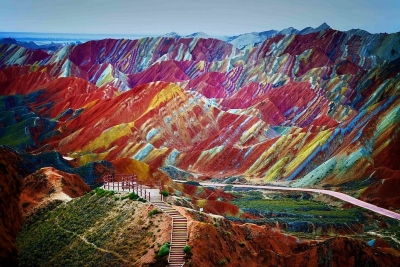 Colourful rock formations in the Zhangye Danxia Landform, China
