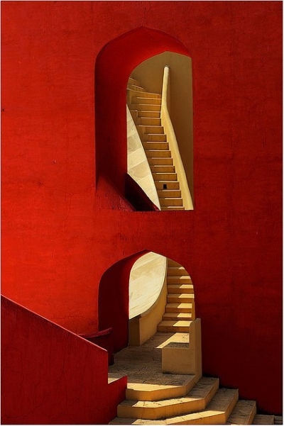 Red wall and stairs