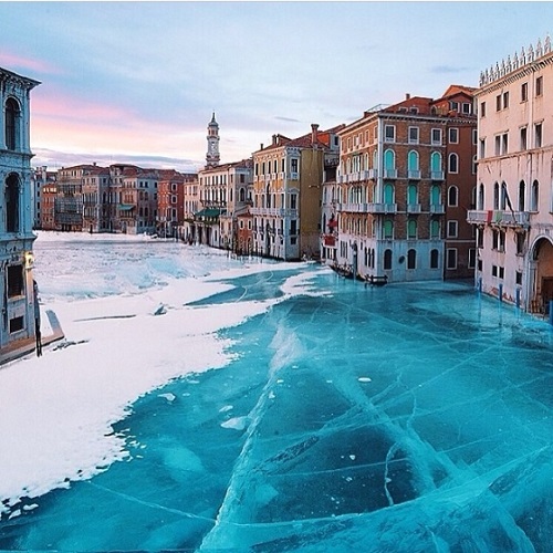 Frozen Grand Canal, Venice, Italy