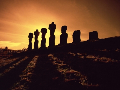 Moai Stone Statues at Sunset, Easter Island