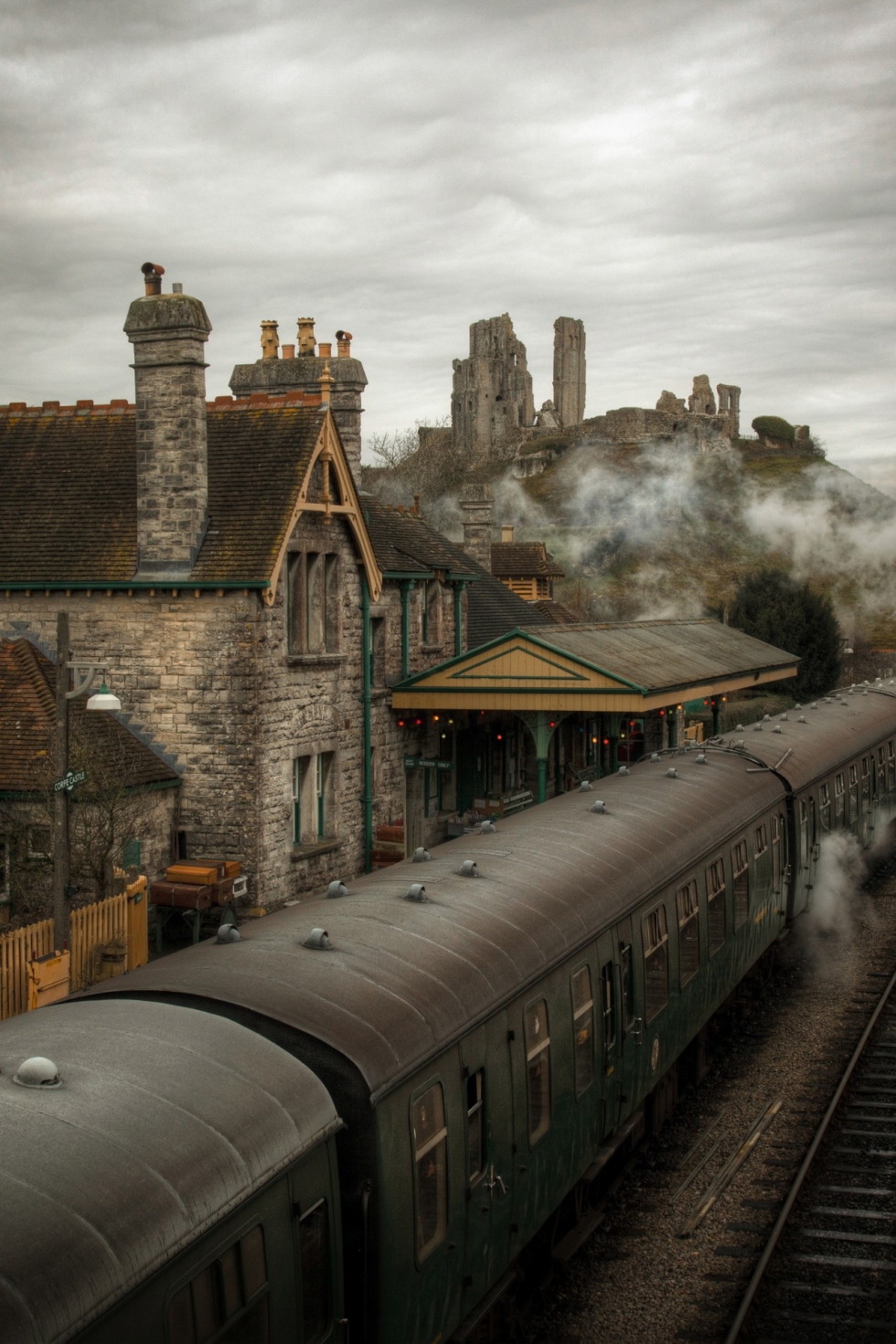 Steam train near Corfe Castle, England